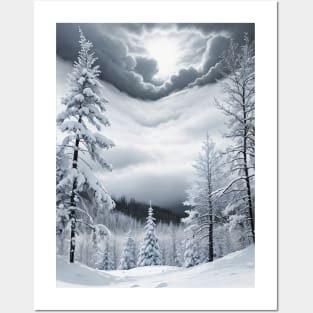 Snowy Pine Trees in the Eye of a Winter Storm Posters and Art